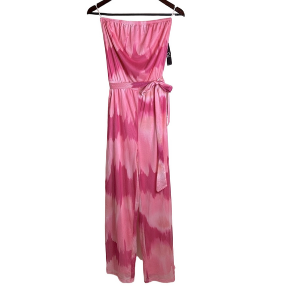 New York & Co Sweet Pea Pink Tie-Dye Strapless Boho Wide-Leg Jumpsuit XS New - Picture 5 of 17